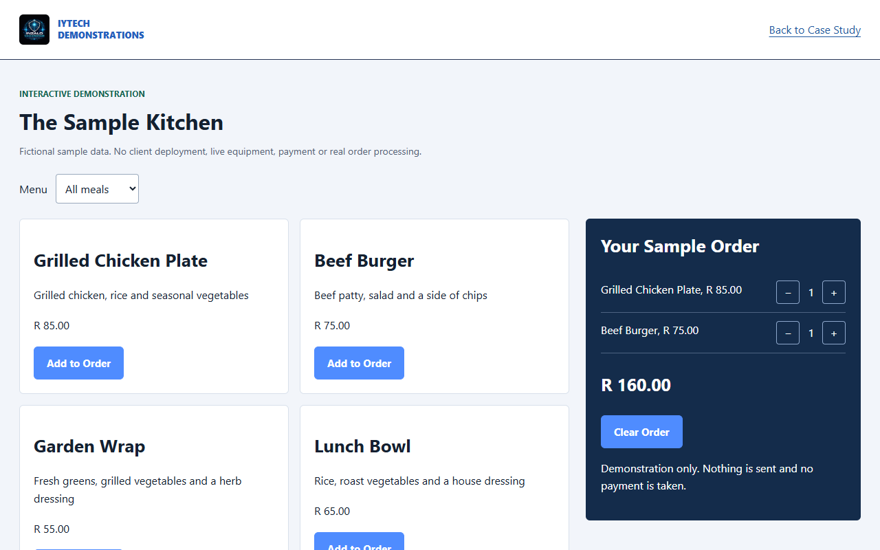 Restaurant Ordering Website demonstration interface